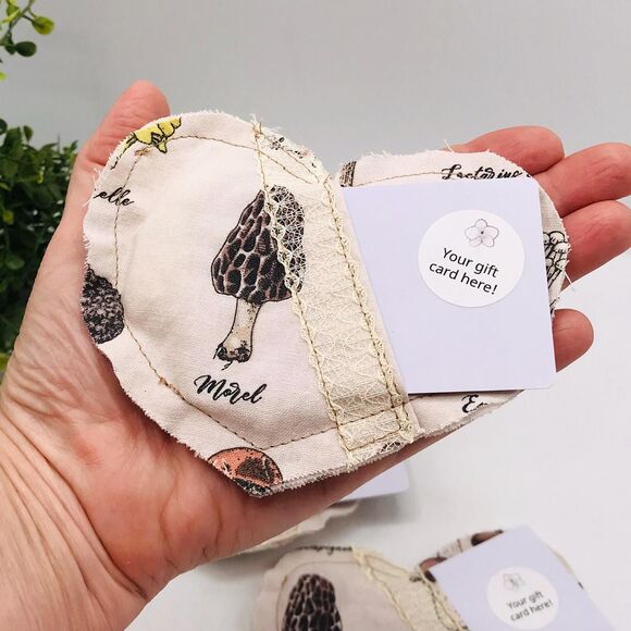 Set of 4 Fabric Pillow Gift Card Holders in Neutral Mushrooms 5x4 Inches - Picture 4 of 5